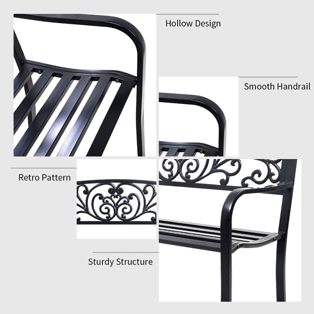 Aimee Lii 50 Inch Patio Park Steel Frame Cast Iron Backrest Bench Porch Chair, Outdoor Patio Furniture
