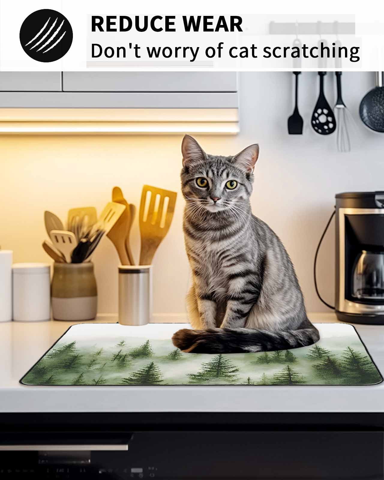 Stove Top Covers for Electric Stove, Green Mist Forest Glass Stovetop Cover Protector, Foggy Mountain Tree Nature Landscape Induction Cooktop Protector Oven Mat for Kitchen Countertop 24"x21"