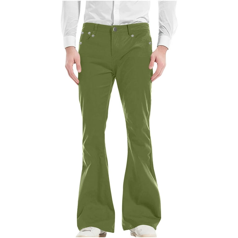 Lovskoo Men's Bell Bottom Flares Pants Slim 60S 70S Vintage Outfits Bootcut  Trousers Olive Green