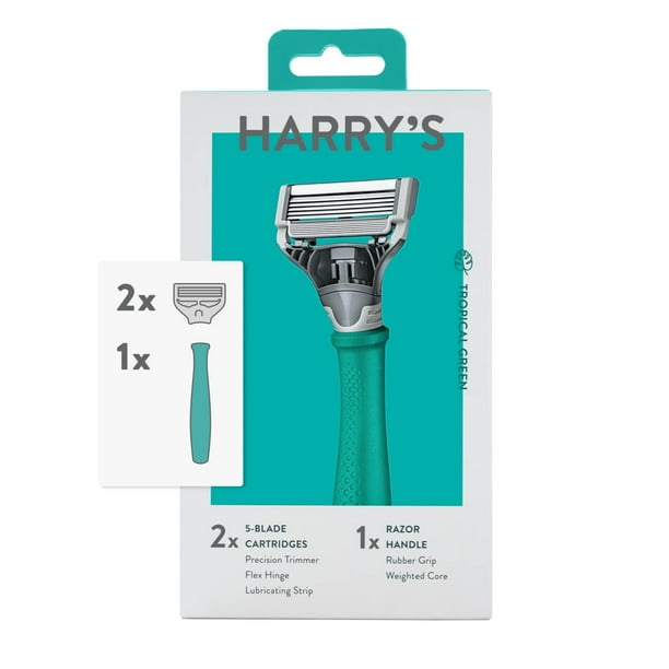 Harry's Men's Razor Tropical Green Handle and 2 Razor Blade Refills