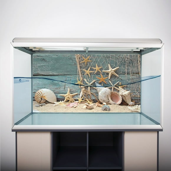 Aquarium Background, 3D Effect Adhesive Seashell Starfish Poster Fish Tank Background Reptile Tank Accessories Terrarium Background for Aquarium Fish Tank Decoration