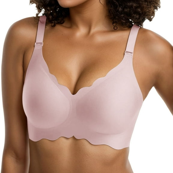 Fiaer Jelly Bras for Women with Support Wireless Seamless Oversized T-Shirt Bra No Underwire Full Coverage Comfort Bra Pink XL