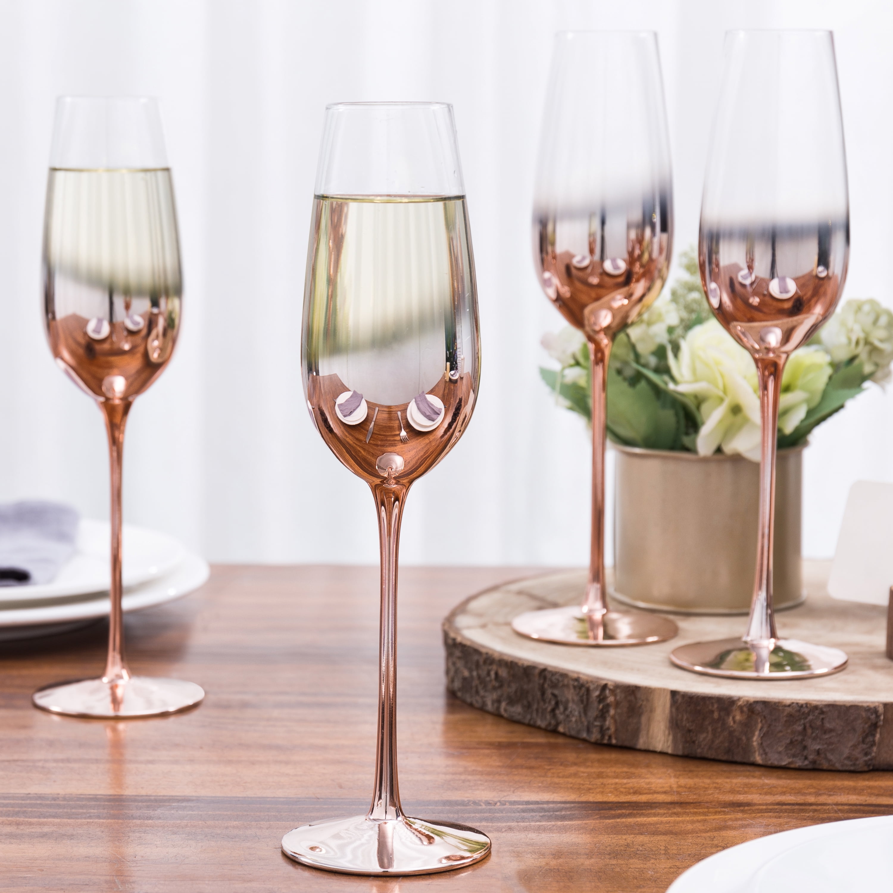 MyGift Modern Stemmed Rose Gold Champagne Flute Set of 6, Bridesmaid and  Wedding Toasting Glasses, P…See more MyGift Modern Stemmed Rose Gold