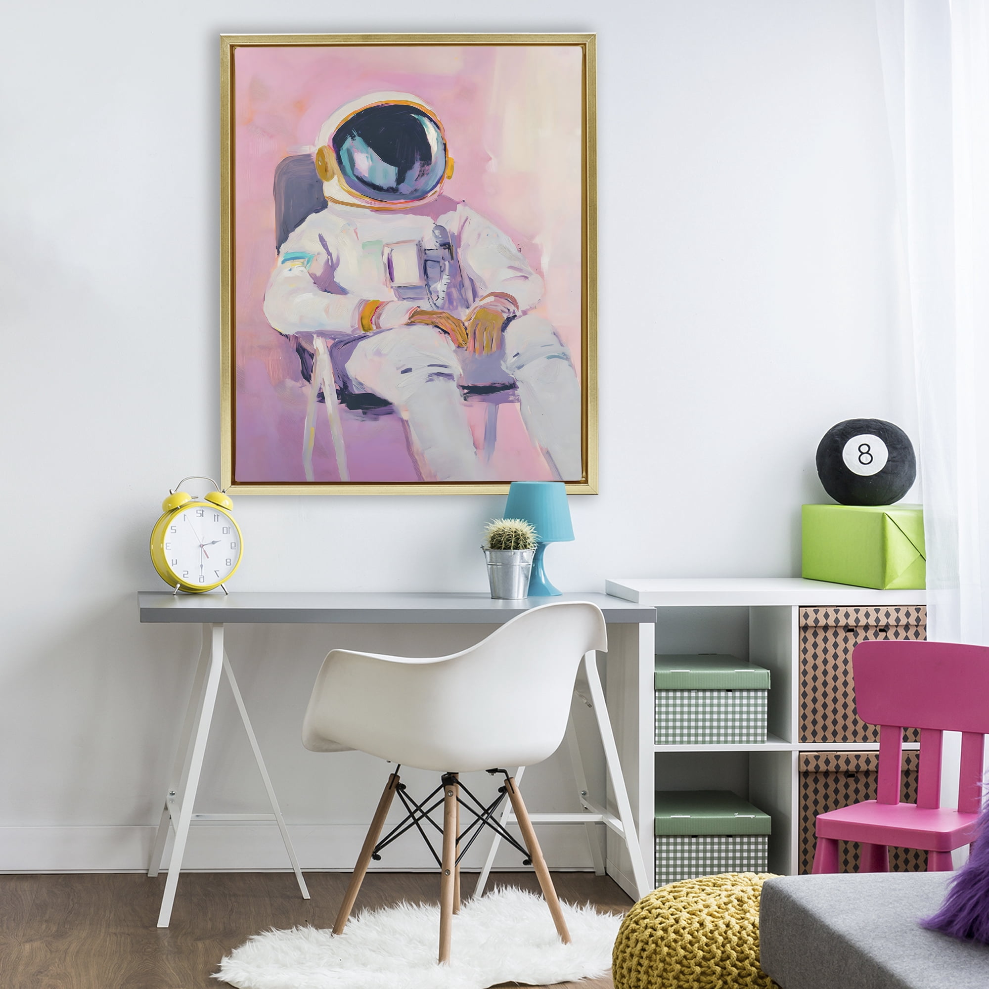 Stupell Industries Resting Astronaut on Chair Gold Framed Floater Canvas Wall Art, design by The Prints Vibe