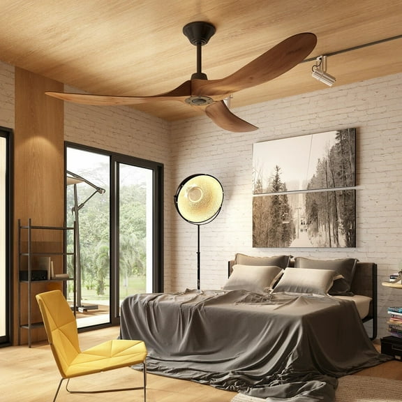 60" Large Modern Ceiling Outdoor/Indoor Fan, No Light with Remote (Dark Walnut) - New