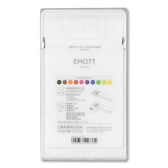 uni-ball EMOTT Porous Point Pen, Stick, Fine 0.4 mm, Assorted Ink Colors, White Barrel, 10/Pack
