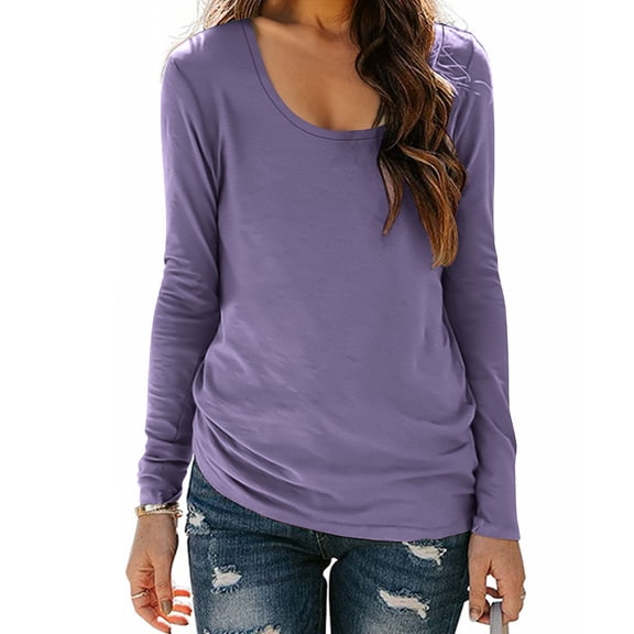 BLVB Scoop Neck Long Sleeve Tops for Women Loose Fit T-Shirts Casual Fall Layer Trendy Basic Tees Shirts for Ladies