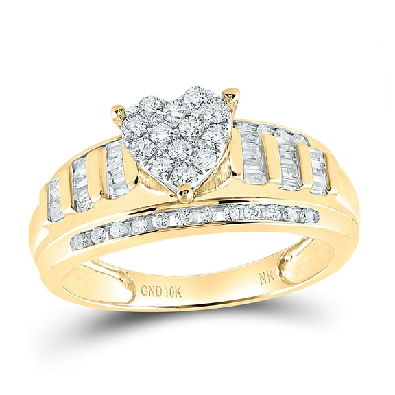 10K Yellow Gold Round Diamond Heart Bridal Wedding Engagement Ring 1/2ctw, Womens Size: 5-10
