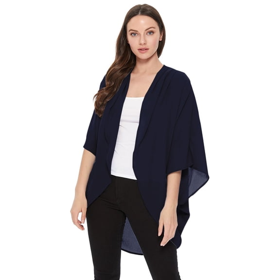 Women's Solid Casual Chiffon loose Kimono Sleeve Open Front Cardigan Capes/Made in USA
