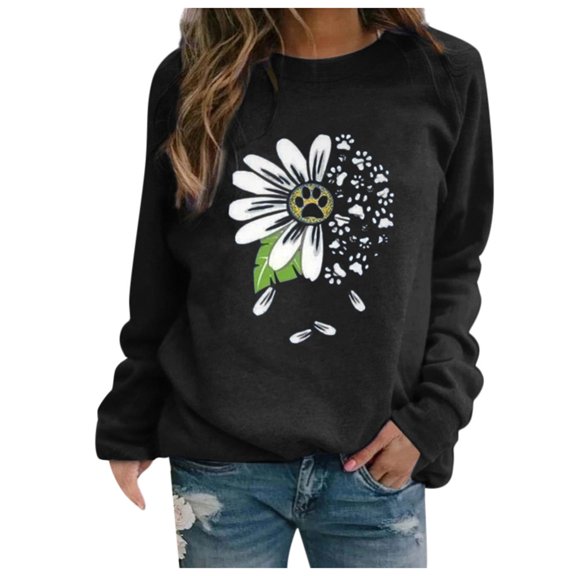 Kayannuo Fall Tee Shirts for Women Print Floral Graphic Round Neck Long Sleeve Ladies Tops and Blouses Casual Women Summer Printing Long Sleeve Shirt Casual Tops Blouse