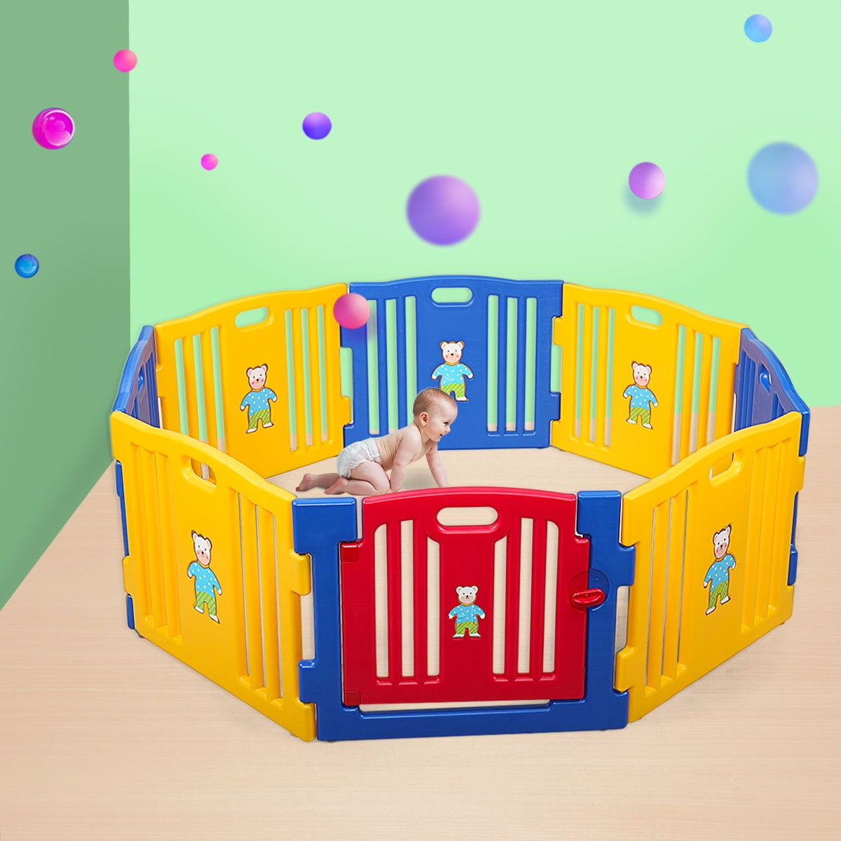 8 panel play yard with door