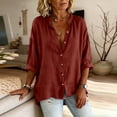 thumbnail image 5 of Craaazy Ladies Fashion 3/4 Sleeve Topss, V Neck Button Down Casual Shirt, Loose Fit Comfy Blouse for Everyday Outfits Gifts, 5 of 7