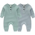 thumbnail image 1 of ZAV Solid Unisex Baby Boy Girl Rompers 2 Pack Long Sleeve Jumpsuits Infants Clothes Outfits, 1 of 8