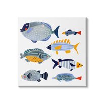 Stupell Industries Children's Aquatic Fish Arrangement Playful Blue Yellow Animals, 30 x 30, Design by Victoria Barnes