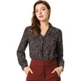 thumbnail image 1 of INSPIRE CHIC Blusa elegante de manga larga con bolsillo de imitación floral con cuello en V para mujer Negro M, 1 of 6