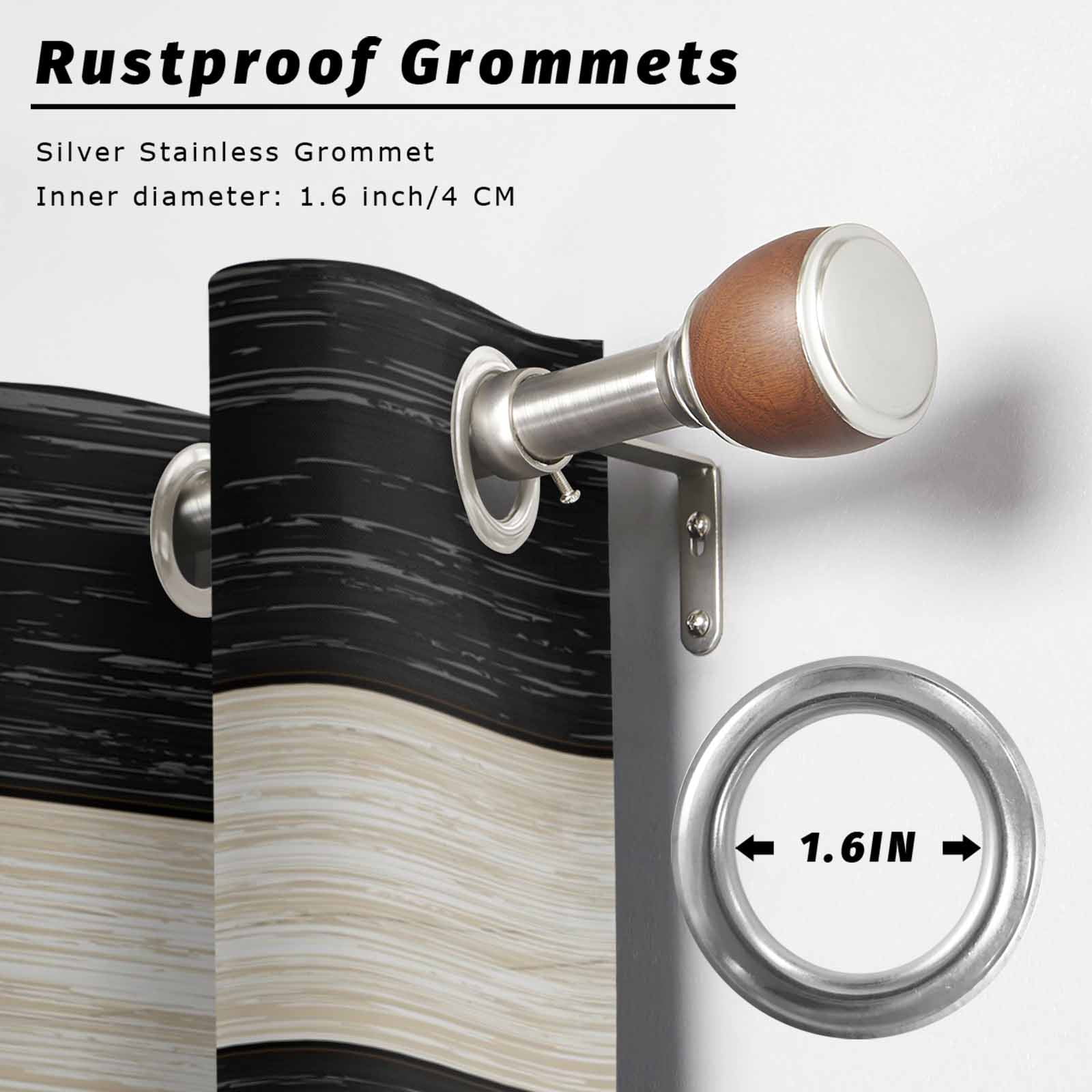 Outdoor Curtains for Patio Waterproof, Black Cream Striped Windproof Pravicy Outside Porch Blackout Curtain, Farmhouse Vintage Shabby Chic Wood Grain Sun Blocking Curtains for Cabana 54"x108"