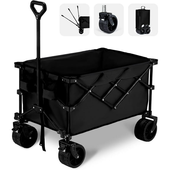 Collapsible Wagon with Wheels, 400LBS Wagons Carts Foldable, Beach Carts with Big Wheels for Sand, Heavy Duty Wagon, Folding Cart with All-Terrain Wheels, Garden Carts Sports Wagon Beach Wagons