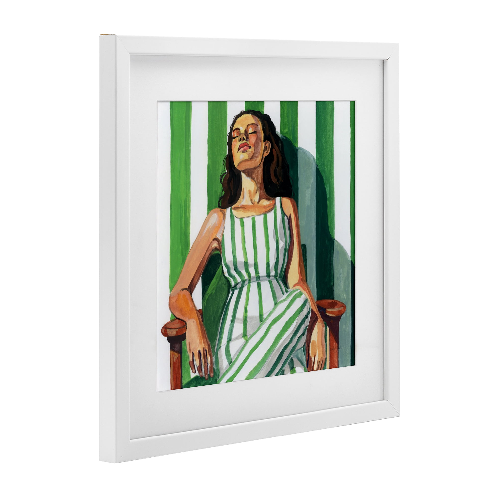 Stupell Industries Relaxing In A Striped Dress White Framed Print Under Glass, design by Kate Jarvik Birch