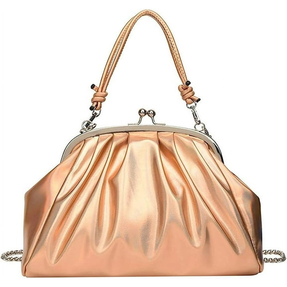 Kukuzhu Women Pleat Hobo Shoulder Bags Fashion Bright Shell Evening Purse Chic Chain Crossbody Bag