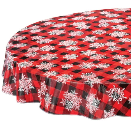 

Snowflake Buffalo Plaid Vinyl Table Cover Heavy-Gauge Vinyl 100% Polyester Backing - Measures 70 Round By Chef s Pride