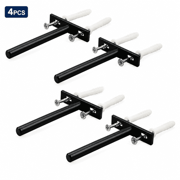 4 Pack Floating Shelf Brackets, 4 Inch Hidden Shelf Supports, Invisible Wall Mount Shelf Brackets with Screws and Anchors, Heavy Duty Steel Floating Shelf Hardware for Wood Shelves, Black
