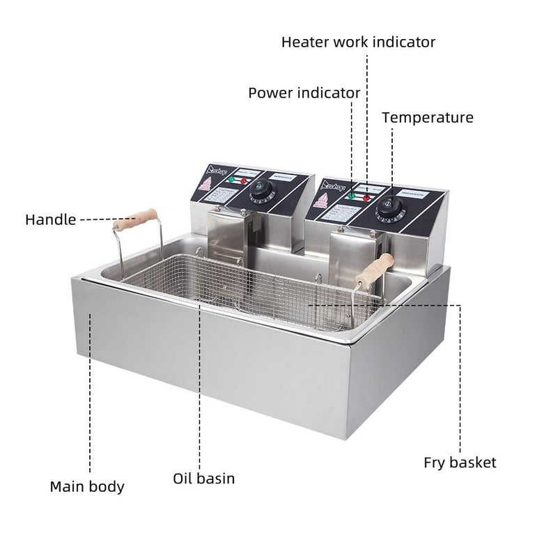 Commercial Deep Fryer with Basket, 3400W 12.7qt/12l Electric Deep Fryers for Restaurant or Home Use, Detachable Large Capacity Stainless Steel