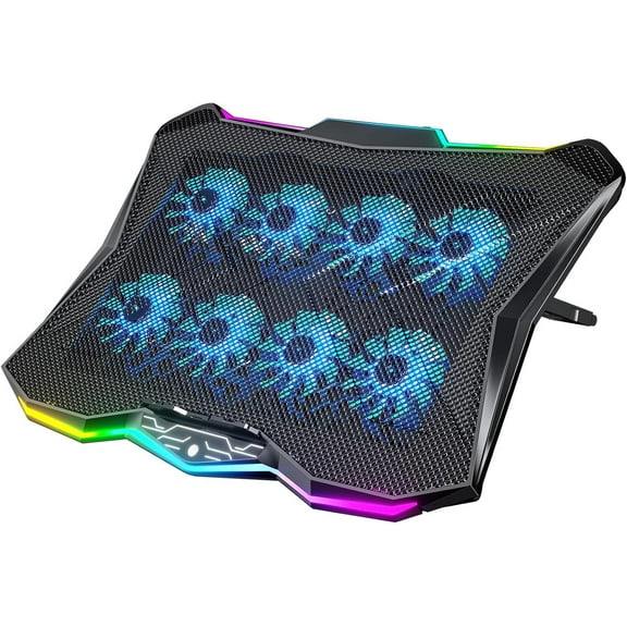 Gaming Laptop Cooling Pad with 8 Fans, RGB Computer Stand for 15.6-17.3 Inch Notebook with 7 Height Slots, 2 USB Ports, AA3