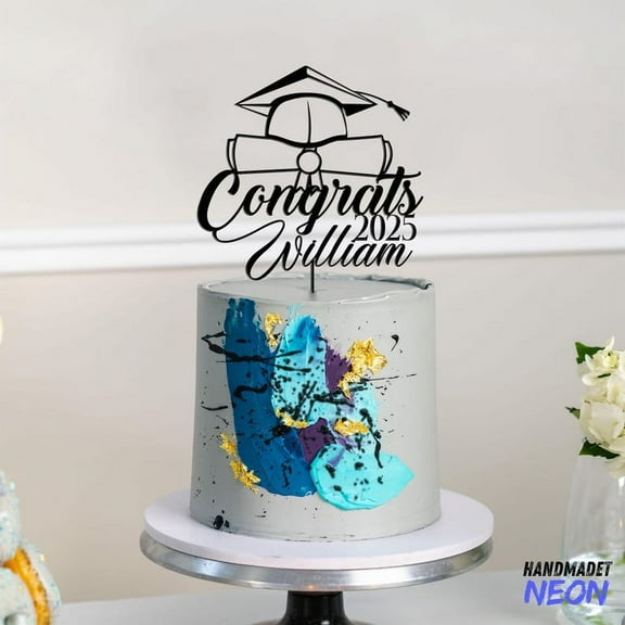 Handmadetneonsign Graduation Cake Topper, Custom Name Cake Topper Metal, Congratulation Gifts 97209