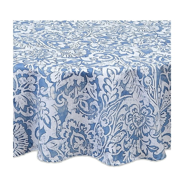 Indoor Outdoor Tablecloth Paisley Scroll Blue Distressed Fabric (70