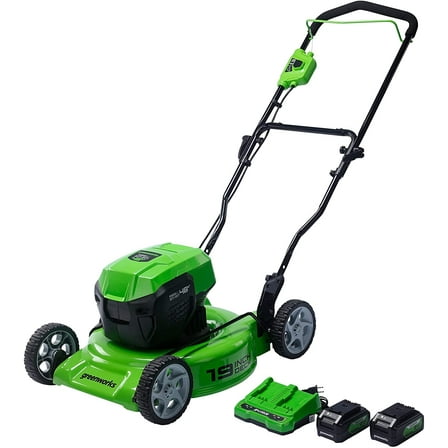 Greenworks 48V USB Batteries and Dual Port Rapid Charger Included Brushless Push Lawn Mower, 19”