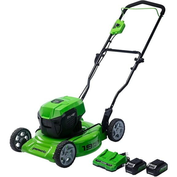 Greenworks 48V USB Batteries and Dual Port Rapid Charger Included Brushless Push Lawn Mower, 19”