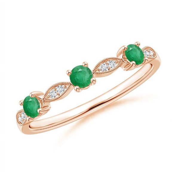 Round Shape Green Emerald CZ Diamond Eternity Band Ring Women 925 Sterling Silver Rose Gold Plated May Birthstone Engagement Anniversary Gift Gemstone Jewelry