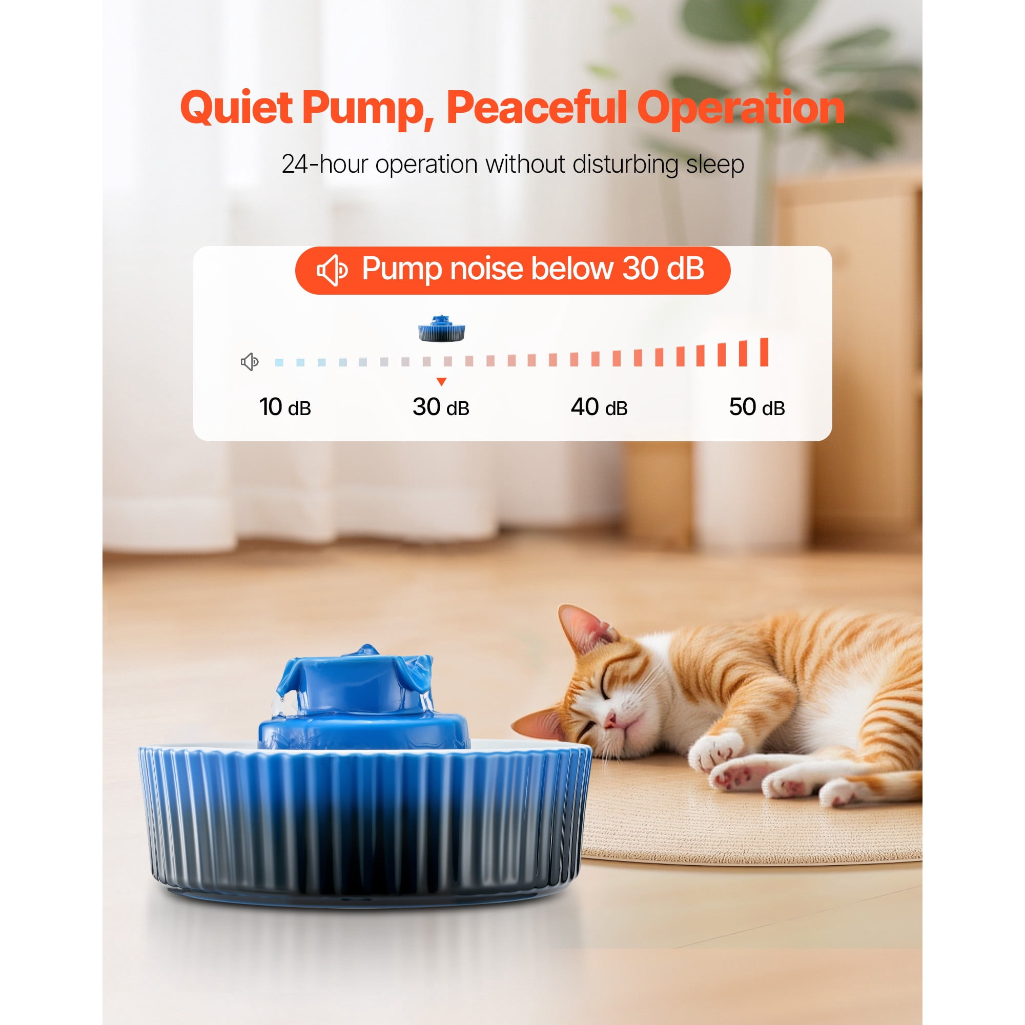 KFFKFF Ceramic Cat Water Fountain, 2.1L/71oz Porcelain Pet Fountain with Quiet Pump, 360° Access and Multi-Layer Filtration, Suitable for Cats and Dogs (Blue)