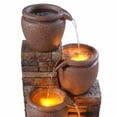 thumbnail image 5 of Teamson Home 4-Tier Outdoor Cascading Bowl Stacked Stone Solar Powered Water Fountain with LED Lights, Brown, 5 of 8