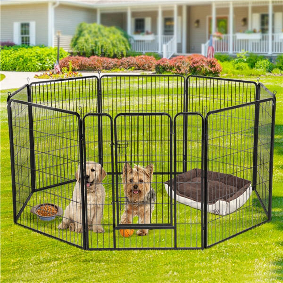 Alden Design 40"H Heavy Duty Black Iron Dog Playpen, 8 Panels