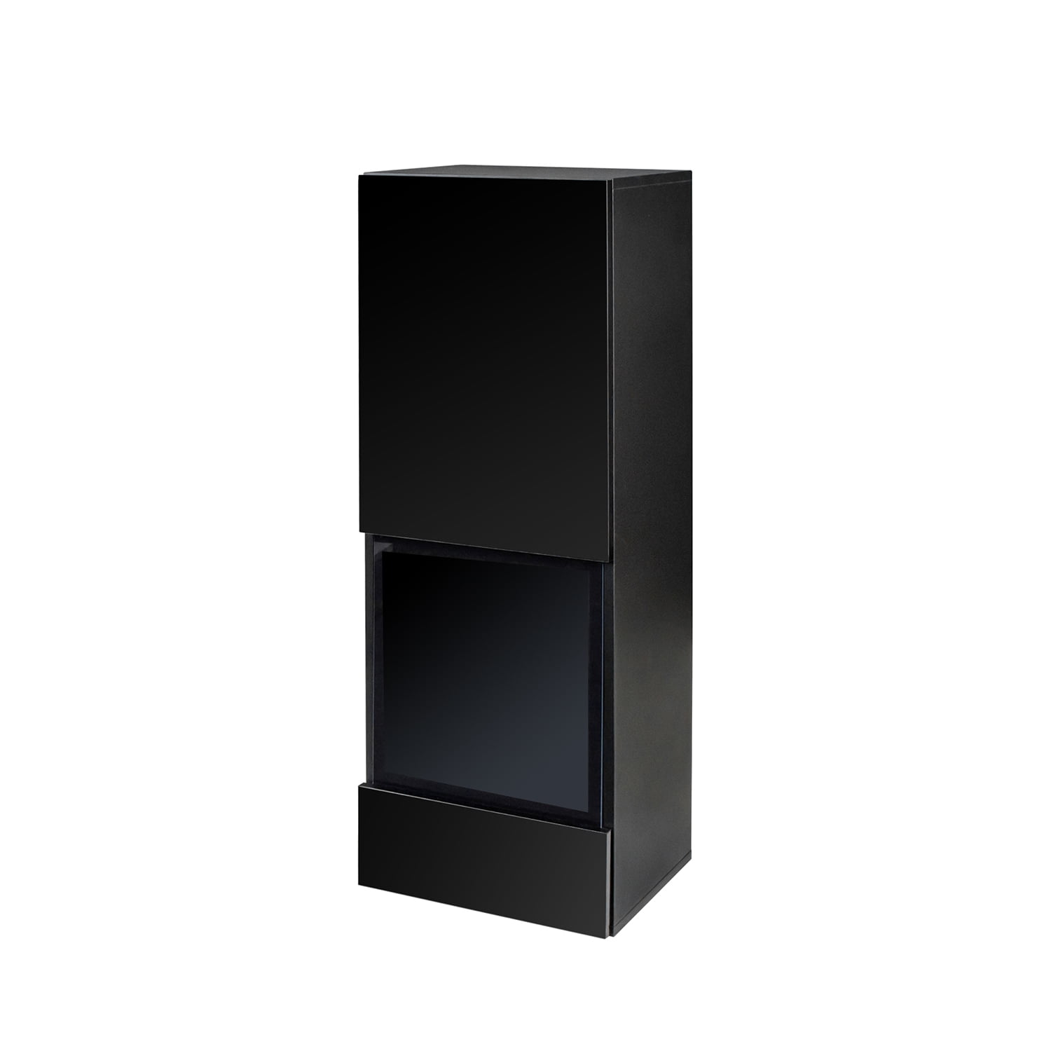 Kadyn 7 Pieces Floating TV Console Table Set, Rattan TV Stand Console for TVs Up to 90”, High Gloss Wall Mounted TV Stand with Color Changing LED Lights for Home Theatre, Black