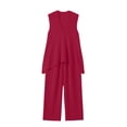 thumbnail image 7 of Womens Cotton Linen 2 Piece Outfits Summer Casual V Neck Sleeveless Tops Wide Leg Long Pants Casual Set with Pockets, 7 of 7