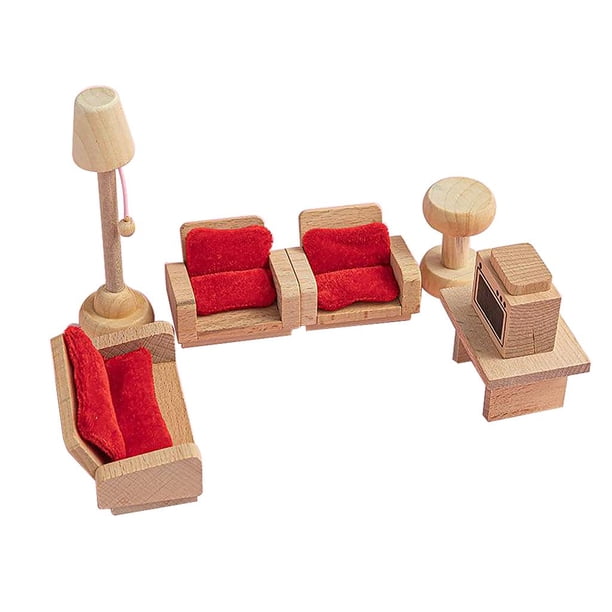 Wooden Doll House Furniture Set Wood Miniature Bathroom/ Living Room