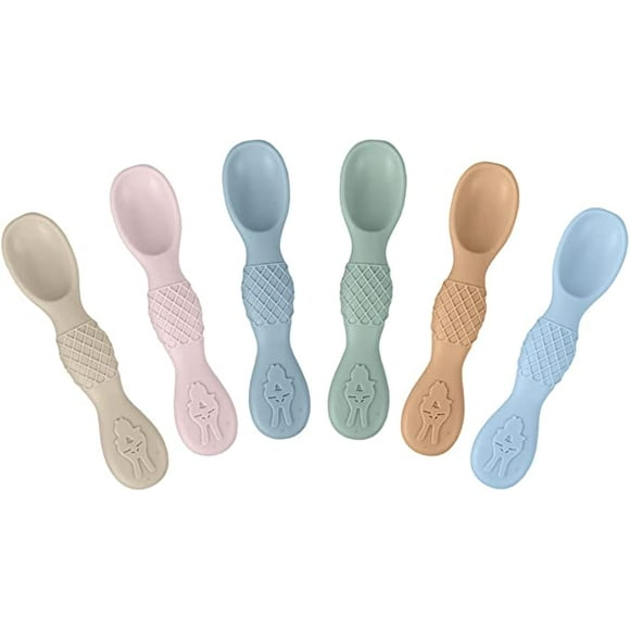 6 Pack Silicone Baby Spoons First Stage Infant Spoons Set Soft Food Grade Silicone Self Feeding Spoons Stage 1 and Stage 2 Utensils BPA Phthalate Free for Baby Ages 6 Months+