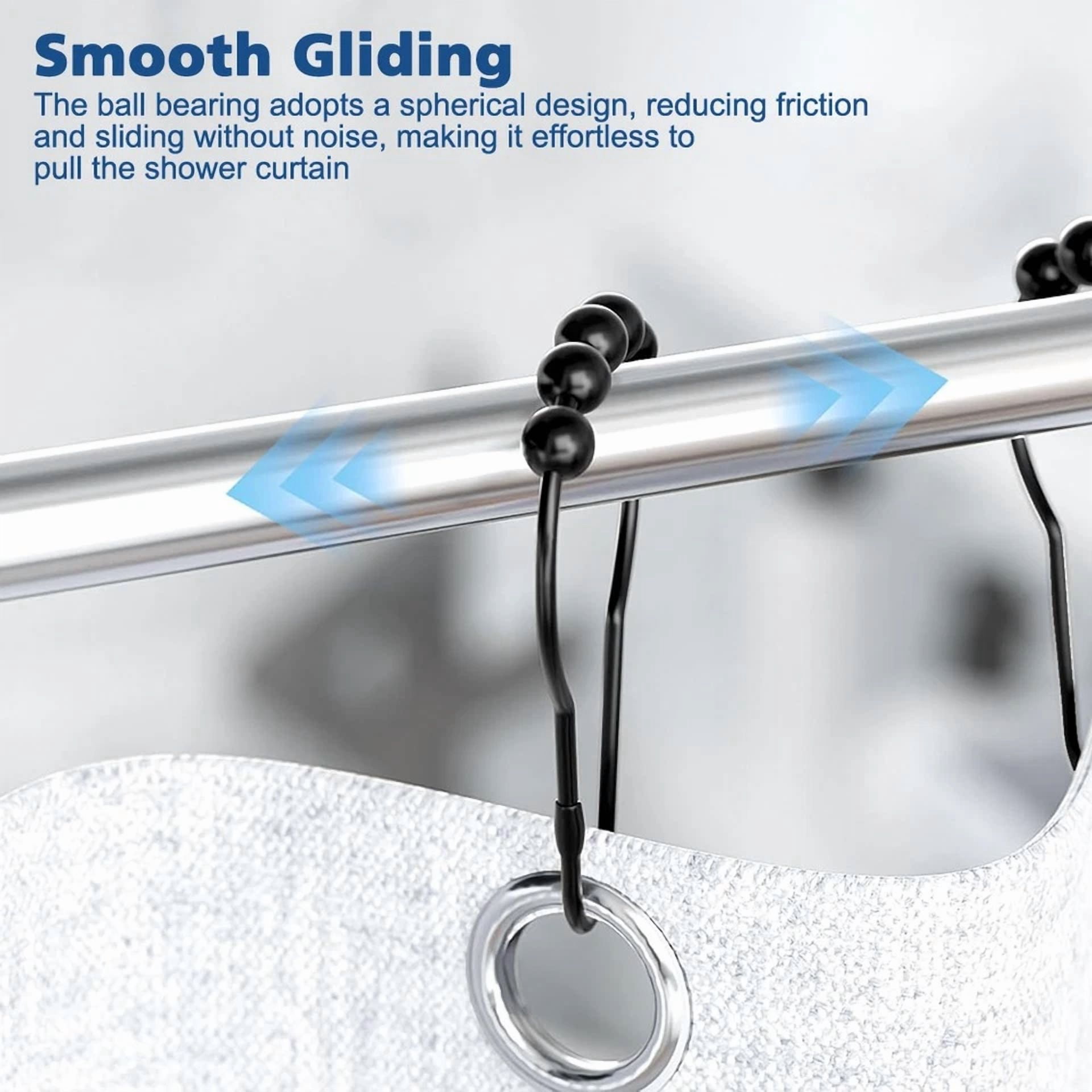 12Pcs Stainless Steel Shower Curtain Rings Metal Glide Shower Curtain Hooks
