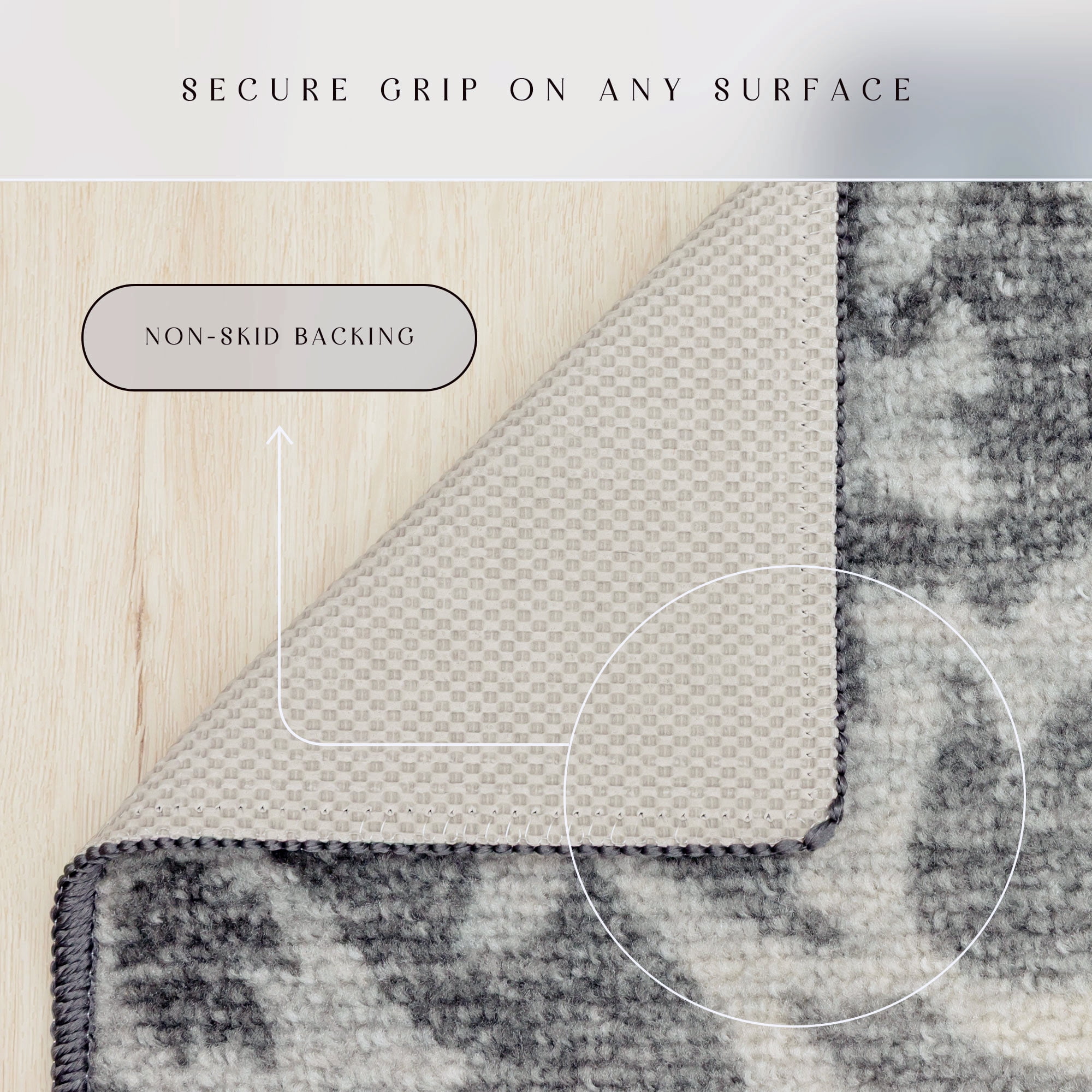 Maples Rugs Exeter Modern Floral Grey Washable Hallway Runner Rug, 2' x 6'