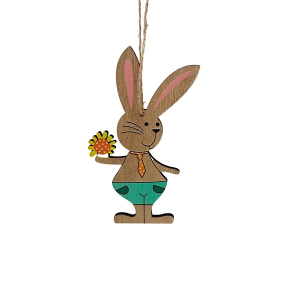Clearance Sale! Easter Party Decorations Supplies Home Door Wall Tree Wooden Hanging Pendants Rabbit Wooden Hanging Ornaments Hangs Practical Home Decor 5.7" X 0.2" X 3.1"