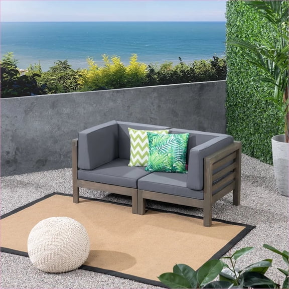 Patio Modern 2-Piece Loveseat | Water-Resistant Cushions For Small Outdoor Patios | Dark Gray | Acacia Wood