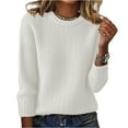 thumbnail image 2 of Women's Fashion Casual Loose Pullover Solid Color Round Neck Long Sleeve Knit Sweater for Fall and Winter, Comfortable and Versatile, Ideal for Everyday Wear,White,Size L, 2 of 6