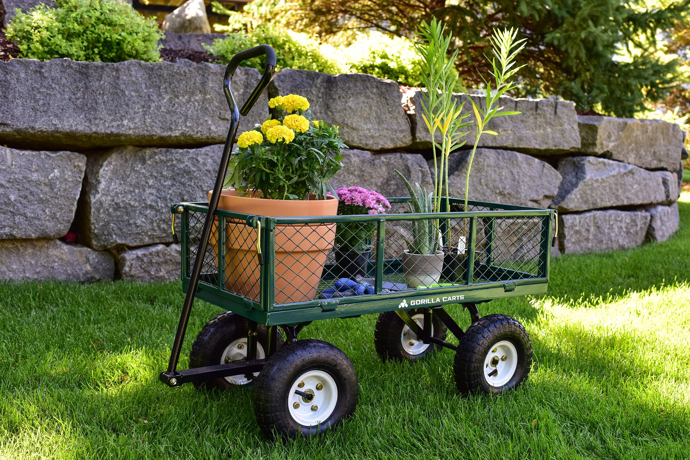 Green for sale online Gorilla Carts GOR400-COM Steel Garden Cart with Removable Sides 400-lbs Capacity 