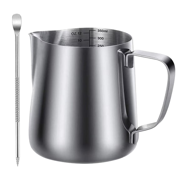 Milk Frothing Pitcher with Latte Art Pen 350 Ml 12 Oz, Stainless Steel Milk Frother Cup with Measurement Markings, Cappuccino Espresso Coffee Latte Art Barista Steam Pitchers Milk Jug Cup