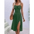 thumbnail image 5 of Women'S Floral Summer Dress Spaghetti Strap Midi Dress Backless Split Dress Vacation Beach Boho Dress Green M, 5 of 6