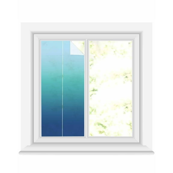 Window Privacy Film Teal Blue Ombre Stained Glass Window Film Decorative Sun Block Window Cover Modern Abstract Art Gradient Aesthetics Window Clings Static Adhesive Sticker for Bathroom 19.6"x39.3"