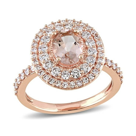 Tangelo 1-1/7 Carat T.G.W. Morganite and 7/8 Carat T.W. Diamond 14kt Rose Gold Double Halo Ring