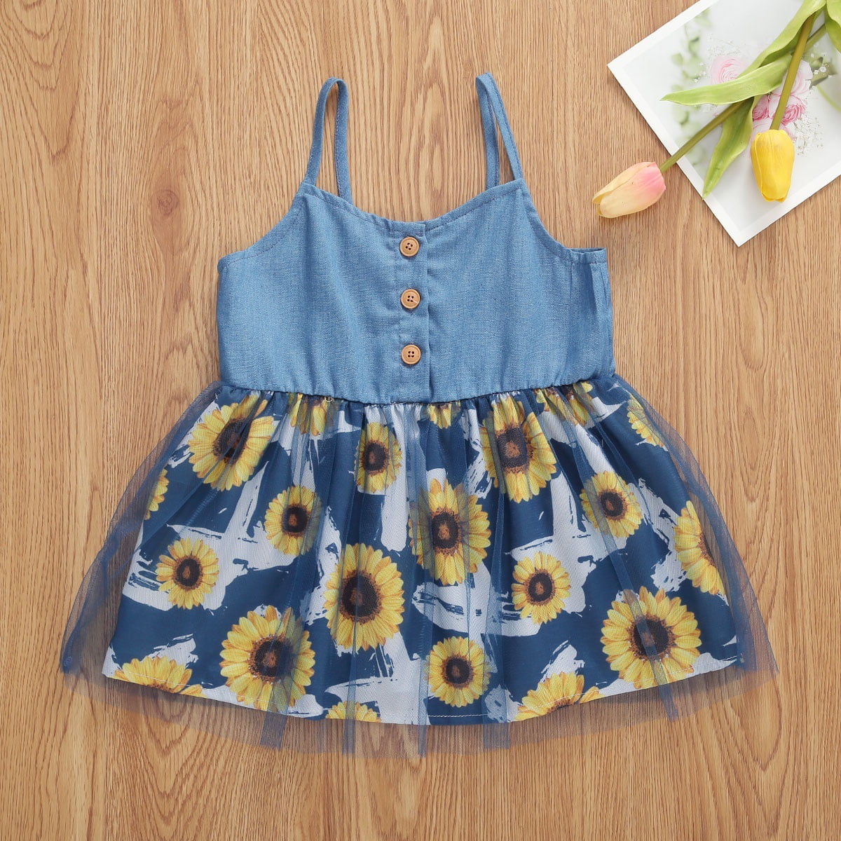 Cute Baby Girls Lemon Printed Dress Clothes Sleeveless Princess Gallus Dress 
